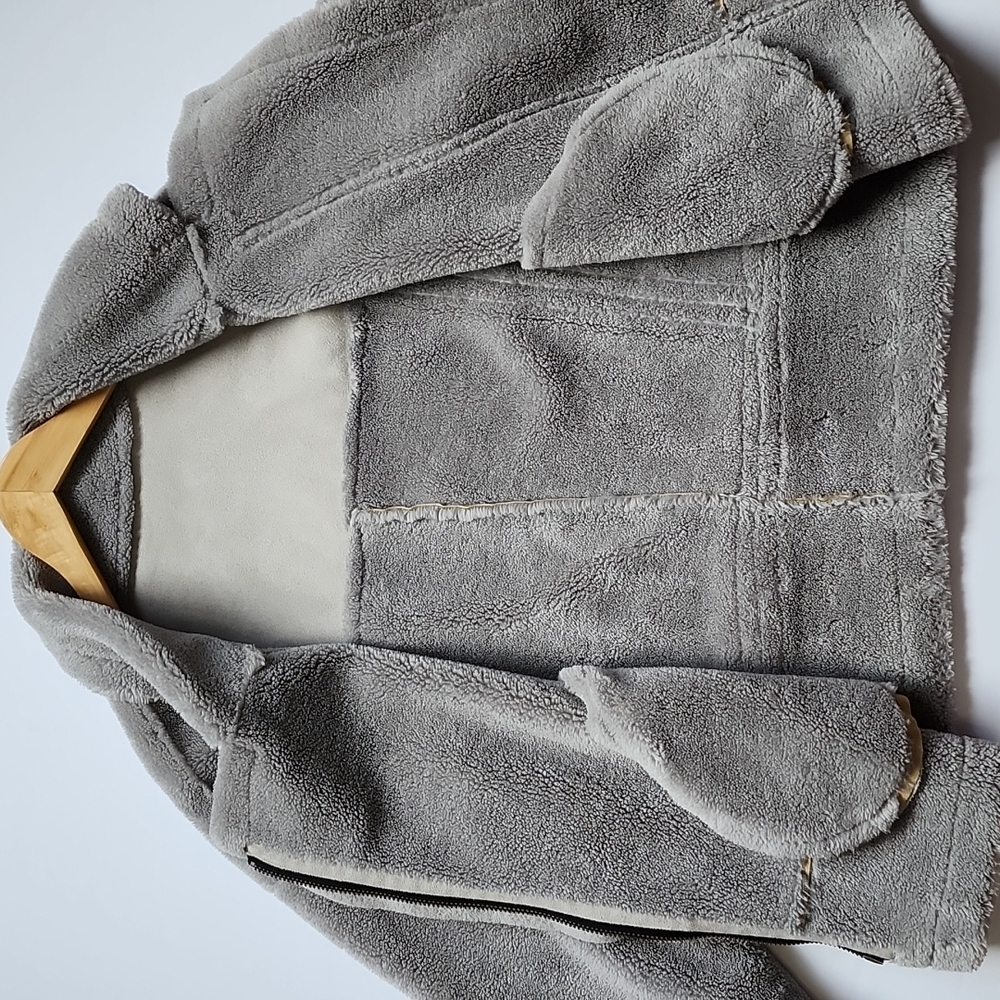 Peridot Paris Moto Style Faux Suede Grey Shearling Jacket - Picture 11 of 15